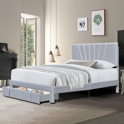 Cama tapizada de cuero Grey Color With Drawer ergonómico del almacenamiento de la tela del tamaño de la reina