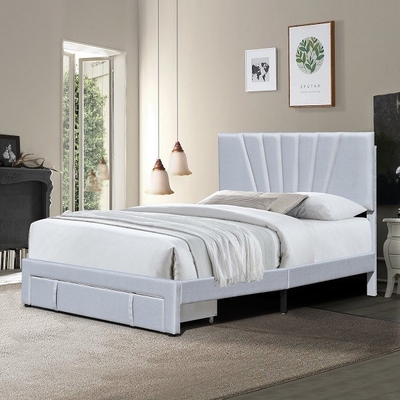 Cama tapizada de cuero Grey Color With Drawer ergonómico del almacenamiento de la tela del tamaño de la reina