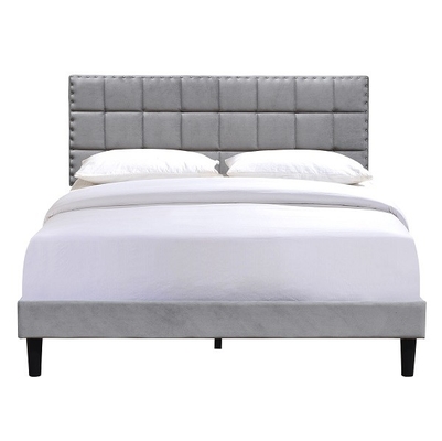 Marco tapizado tamaño Grey With Adjustable Headboard Height oscuro de la cama de la reina