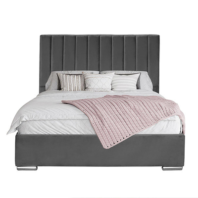 Imitación de cuero de la cama del almacenamiento de Grey Velvet Ottoman Gas Lift con el alto cabecero