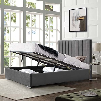 Imitación de cuero de la cama del almacenamiento de Grey Velvet Ottoman Gas Lift con el alto cabecero