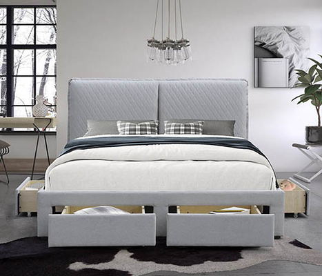 Cabecero doble ligero del airbag de Grey Linen Tufted Storage Bed el 180x200cm con cuatro cajones