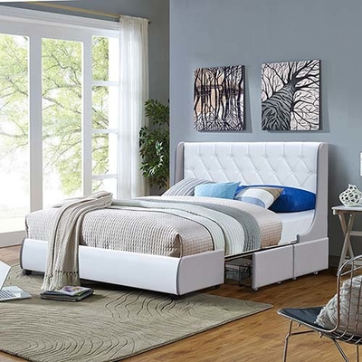 Cama de cuero copetuda del almacenamiento de Grey And White Four Drawer de la luz del marco de la cama de la PU