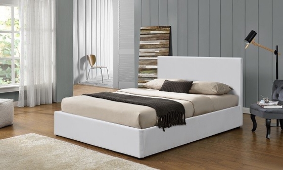 Fácil monte el marco tapizado de cuero blanco de la cama de la madera contrachapada de la PU de la cama del almacenamiento de la elevación de gas