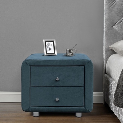Lino de mesita de noche tapizado moderno de la tela Grey Velvet Nightstand 2 cajones