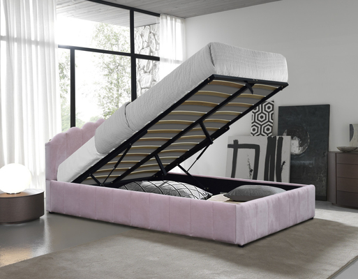 Cama de almacenamiento de elevación de gas tapizada tamaño doble tela de terciopelo de felpa de color rosa