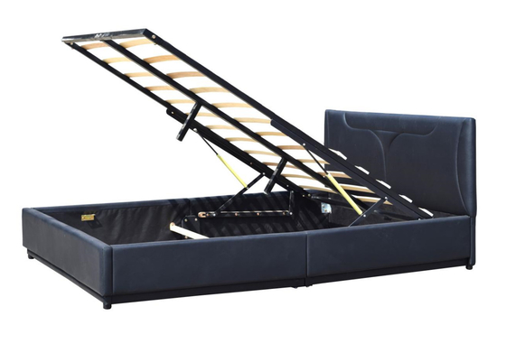 Cama doble tapizada de cuero otomano de 4 pies 6 pies con almacenamiento de elevación de gas