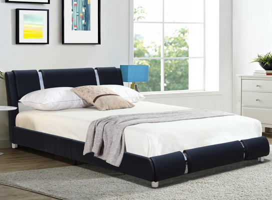 Cabecero ajustable Cama con plataforma tamaño Queen Cama con tapicería de piel sintética negra