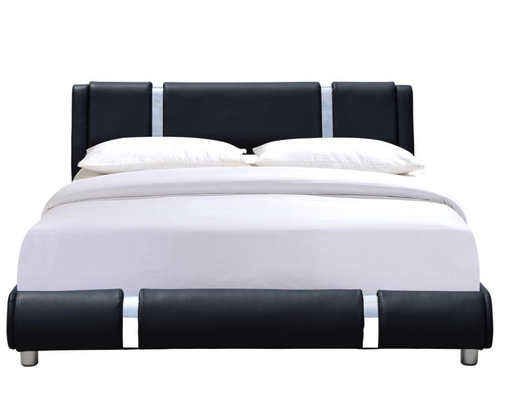 Cabecero ajustable Cama con plataforma tamaño Queen Cama con tapicería de piel sintética negra