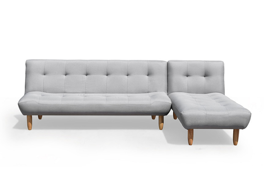 Sofá cama tipo futón plegable en forma de L, convertible moderno tapizado en poliéster gris oscuro