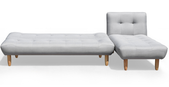 Sofá cama tipo futón plegable en forma de L, convertible moderno tapizado en poliéster gris oscuro