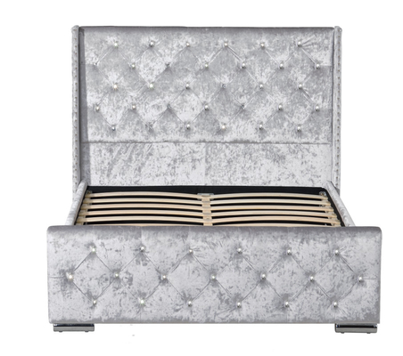 Cama tapizada moderna de tamaño doble Crush Velvet Silver Cama tapizada con plataforma