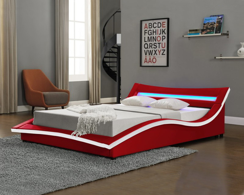 La curva italiana de la cama del almacenamiento de la elevación de gas del diseño forma la PU de la imitación de cuero con el LED