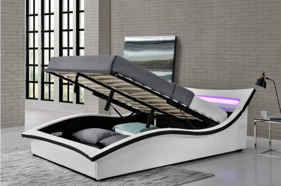 La curva italiana de la cama del almacenamiento de la elevación de gas del diseño forma la PU de la imitación de cuero con el LED