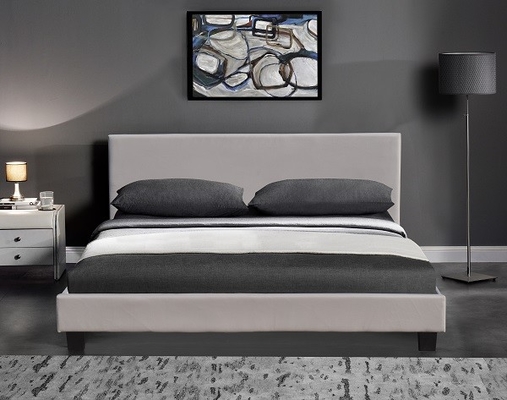 Blanco de cuero de la cama de la PU de los diseños modernos y luz negra del LED para el dormitorio