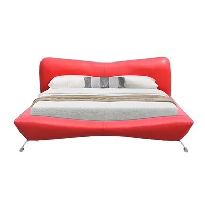 Las piernas rojas del metal de la madera contrachapada del marco de la cama de la imitación de cuero cubren fabricantes de la cama con cuero