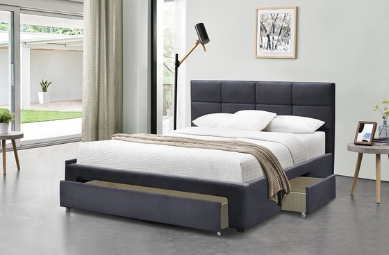 El marco Grey Dark Blue Black Linen de rey Size Upholstered Bed con dibuja