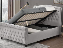 Cama trineo suave de terciopelo gris tamaño queen Cómoda cabecera alta