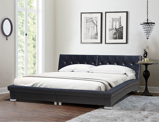 Rey negro Size Curved Faux cubre los muebles del dormitorio con cuero del sistema de la cama