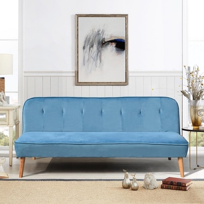 Sofá cama azul, silla Futon moderna tapizada, sofá cómodo sin brazos para el salón