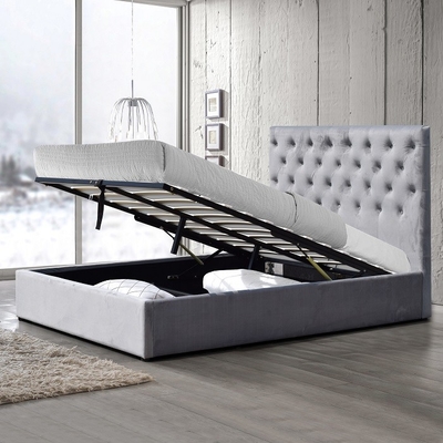 Cama de almacenamiento elevadora de tamaño completo de ropa de cama tapizada marco de cama con almacenamiento hidráulico