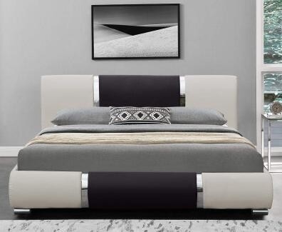 Armadura de la cama blanco y negro de la curva de la PU de la moda del diseño de los fabricantes de cuero minimalistas de la cama