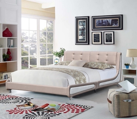 Estilo moderno cómodo de la tela de lino del marco de rey Size Upholstered Bed