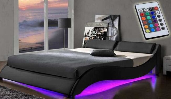 La onda tapizada al por mayor del marco de la cama de la madera contrachapada forma el cuero de la PU con el LED