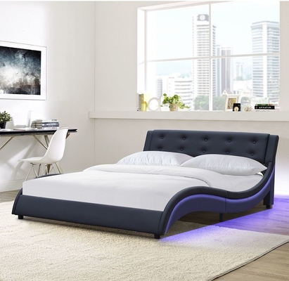 Cama de plataforma doble de la curva de la imitación de cuero del tamaño tapizada con la luz del LED