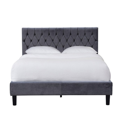 El tamaño Grey Upholstered Bed Frame With de la reina empenachó el cabecero de los botones