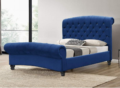 Durabilidad lujosa de rey Size Bed Frame del OEM Ottoman Blue Velvet alta