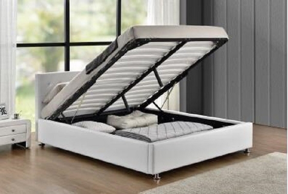 CE de la cama EN1725 del almacenamiento de la elevación de gas de la tela de rey Size White Color certificado