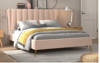 El marco de la cama del Wingback tapizó a rey color nata Size de la tela