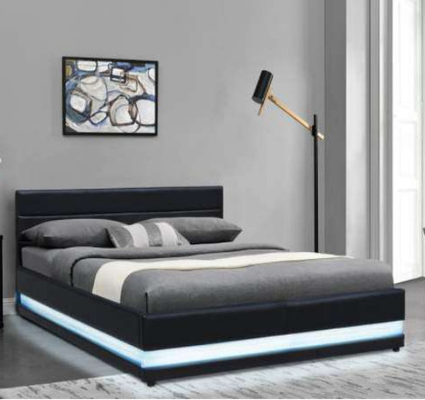Cuero artístico del almacenamiento de la base de la elevación de rey Single Size Gas del marco de la cama del RGB LED