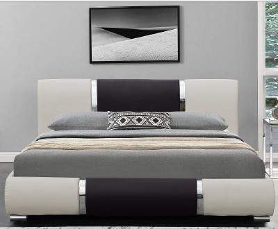 Armadura de la cama blanco y negro de la curva de la PU de la moda del diseño de la cama minimalista de la imitación de cuero