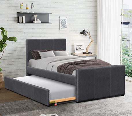 Marco oscuro de Grey Linen Wooden Twin Daybed con la ruedecilla extensible para el dormitorio