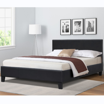 Cama de plataforma tapizada imitación de cuero del negro de BSCI con el cabecero