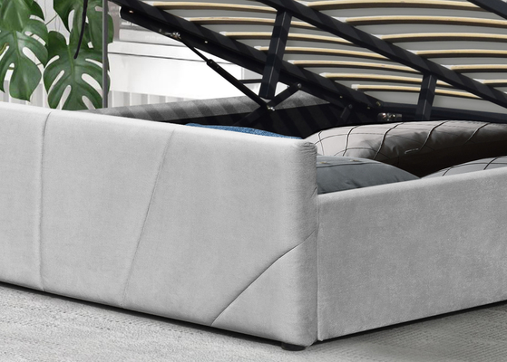 Marco ligero de la cama del almacenamiento de la plataforma del OEM de Grey Fabric con el cabecero con alas tapizado