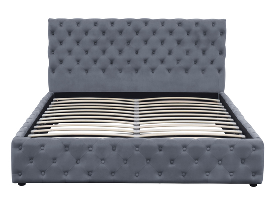 Rey ligero Size Upholstered Tufted de la cama de Grey Velvet Gas Lift Storage abotona