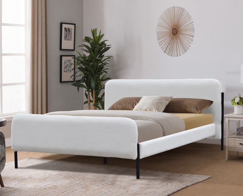 King Size Oem Bajo perfil cama tapizada color blanco para el dormitorio