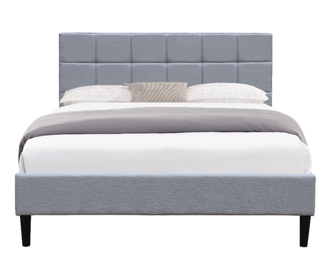 Doble tamaño Bajo perfil Revestimiento de cama tapizada Lineno de tela gris Piernas de 8 pulgadas