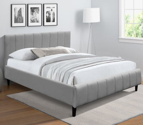 Cuadro de cama de doble tamaño BSCI Blanco tapizado con rayas verticales en la cabecera