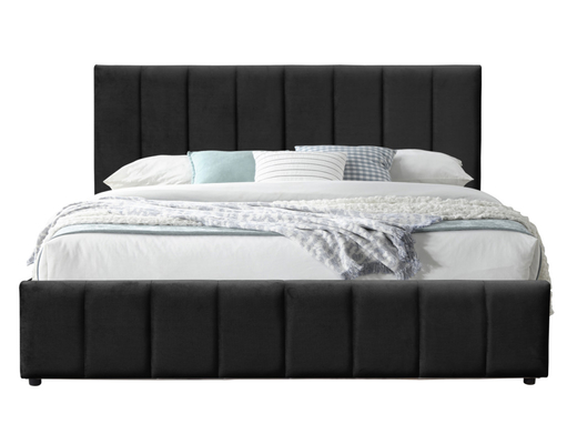 Tejido de terciopelo negro de talla real cama elevadora de gas marco de madera