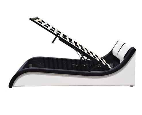 Blanco y Negro Oem Cama doble elevador de gas Cuadro de cuero falso Bsci