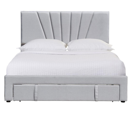 Cuadro de cama tapizado de 80 x 60 pulgadas tamaño reina cajón de tela de lino en el tablero