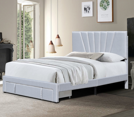 Cuadro de cama tapizado de 80 x 60 pulgadas tamaño reina cajón de tela de lino en el tablero