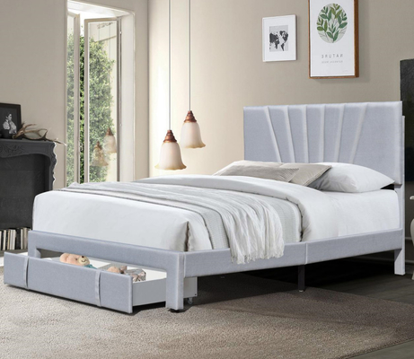 Cuadro de cama tapizado de 80 x 60 pulgadas tamaño reina cajón de tela de lino en el tablero