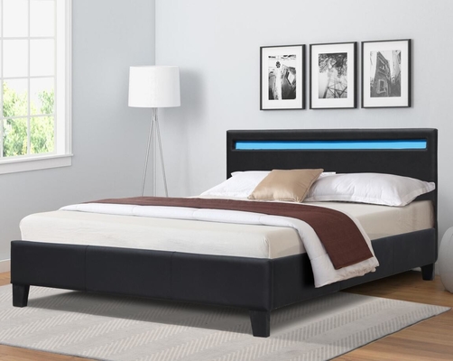 Cama tapizada de cuero de doble tamaño para dormitorio moderno