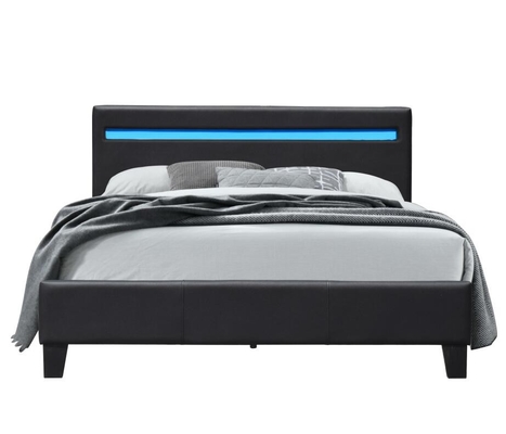 Cama tapizada de cuero de doble tamaño para dormitorio moderno