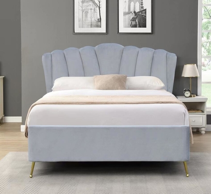 Doble tamaño Bsci elevador de almacenamiento marco de cama elegante gris tela de terciopelo otomano